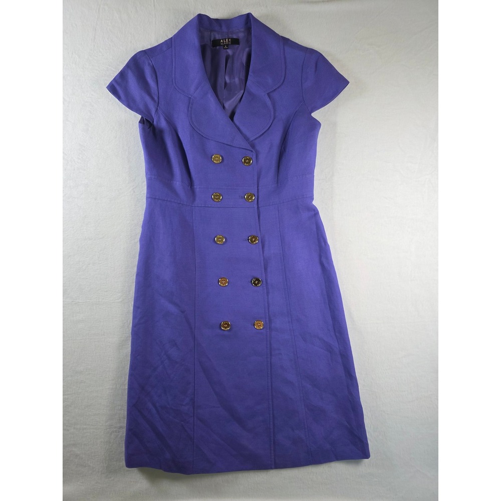 Alex Marie Sheath Dress Double Breasted Linen Blend Size‎ 6 Purple Professional